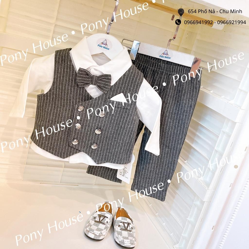 Set Bộ Công Tử Vest 3 chi tiết kèm nơ Chất Cotton Mềm, Mịn, Dày Dặn dành cho bé trai 3-24m