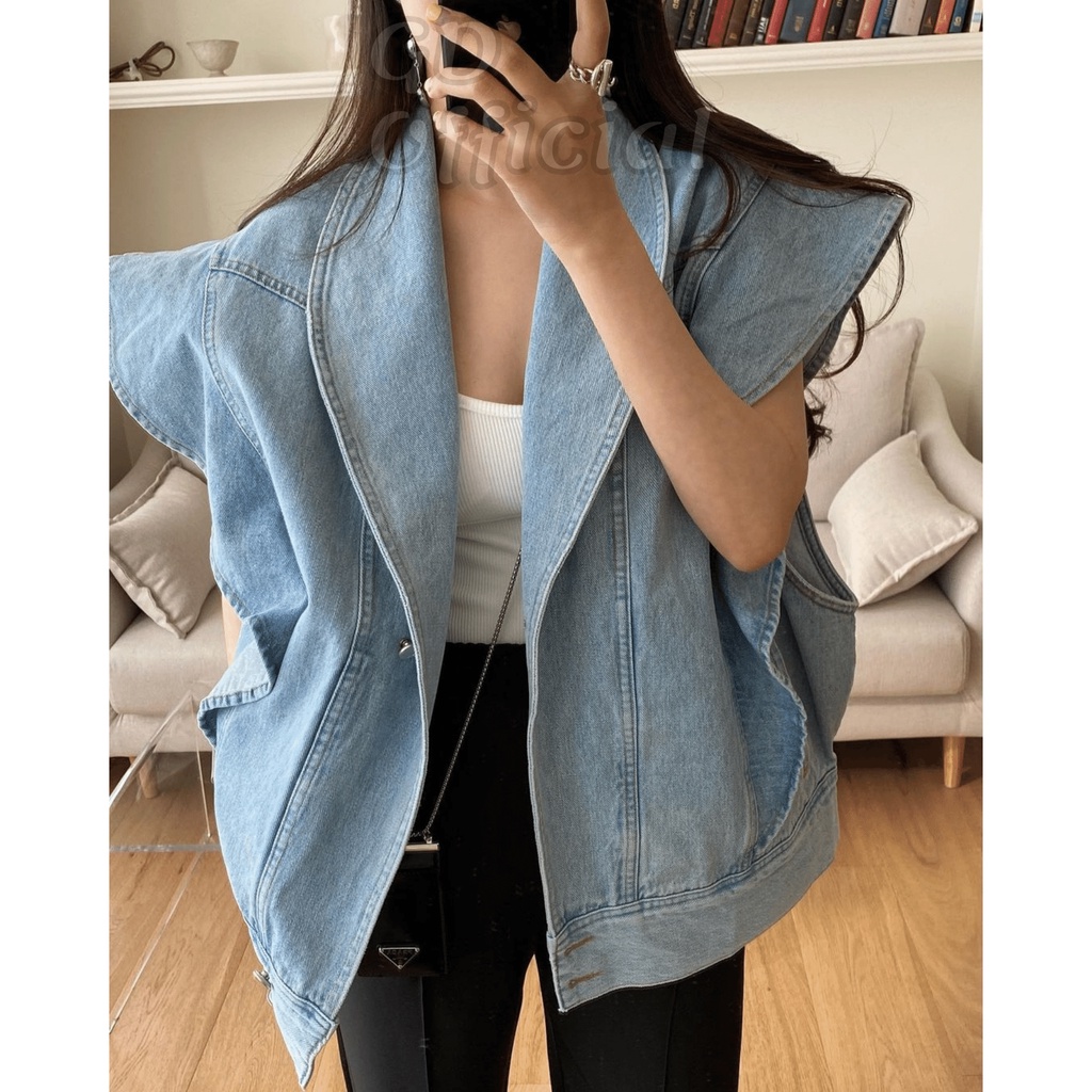 K105|Áo khoác jeans tanktop cá tính cho nữ chất denim thoáng mát màu xanh GD Official