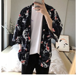 (CÓ SẴN) Áo khoác kimono haori happi cá Koi Nhật lượn sóng