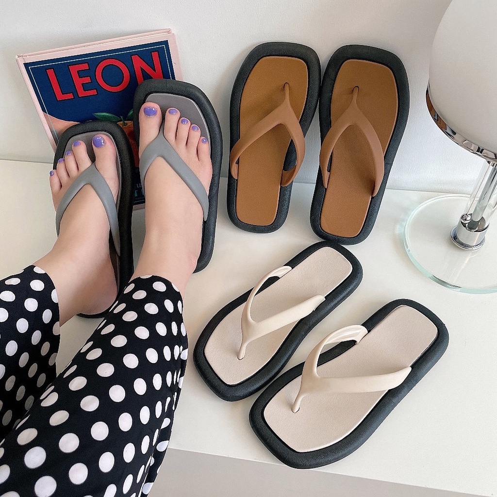 Dép xỏ ngón chống trượt màu trơn thời trang đi biển phong cách mùa hè