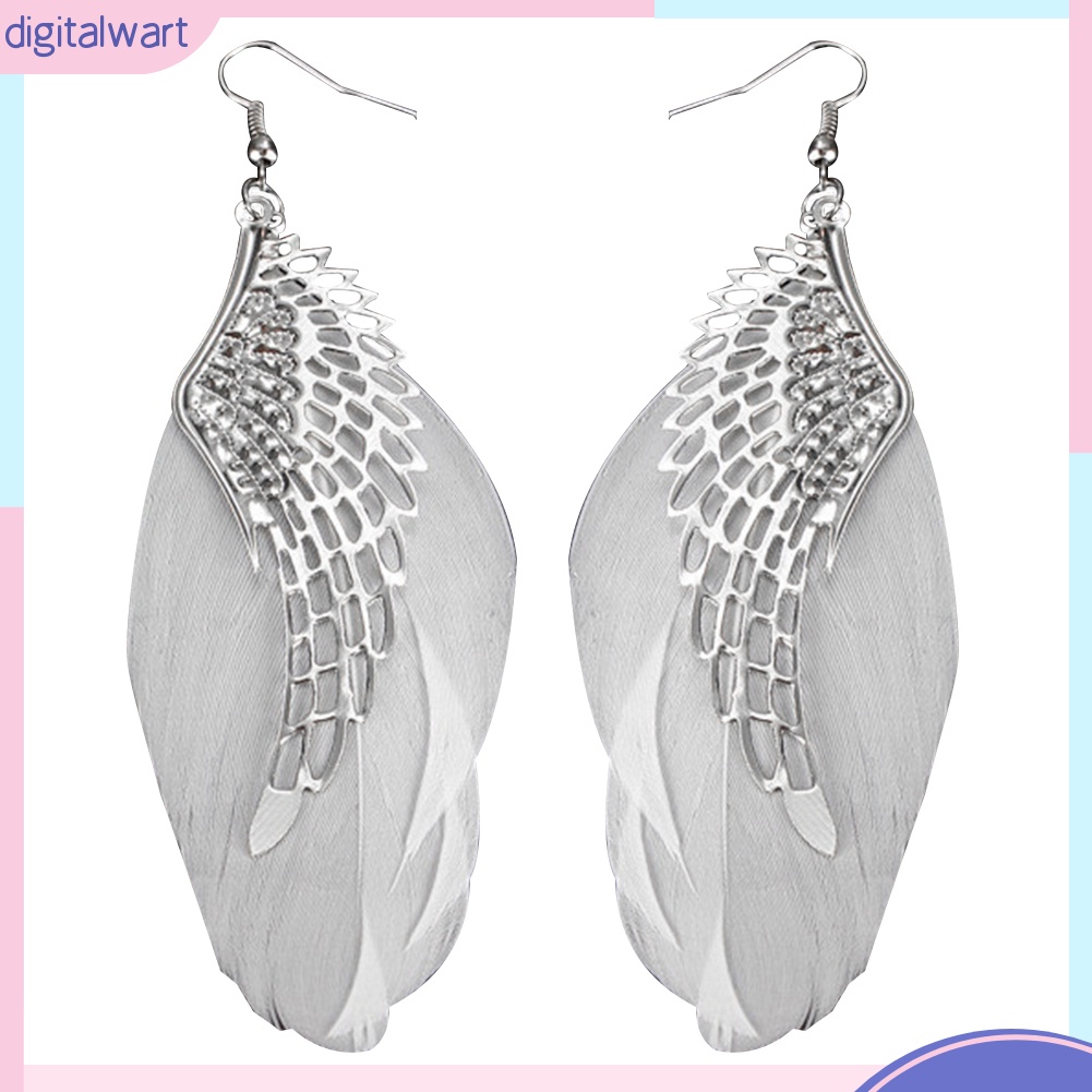 Đôi hoa tai dáng dài hình đôi cánh gắn lông vũ thời trang cho nữ