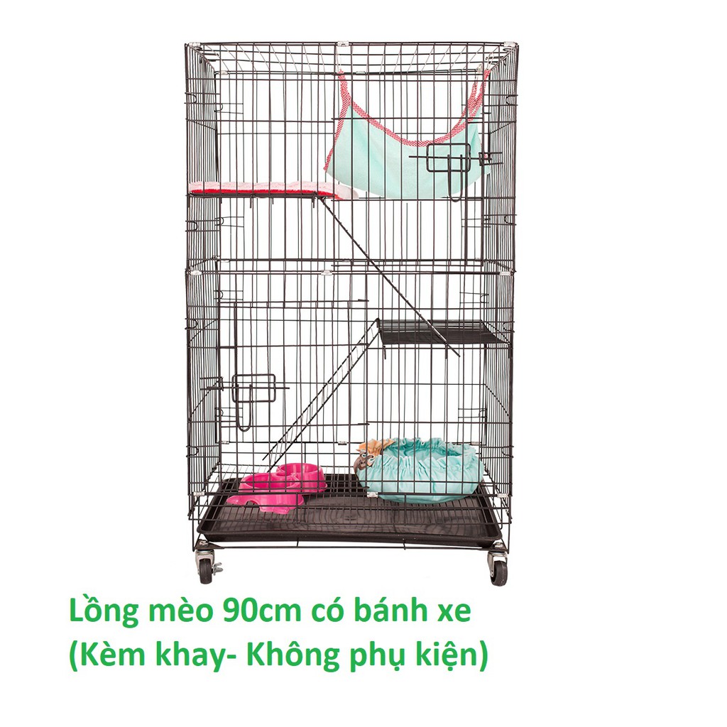 Lồng mèo 3 tầng LM600- xịn xò cao 90cm rộng 60cm sâu 40cm có bánh xe