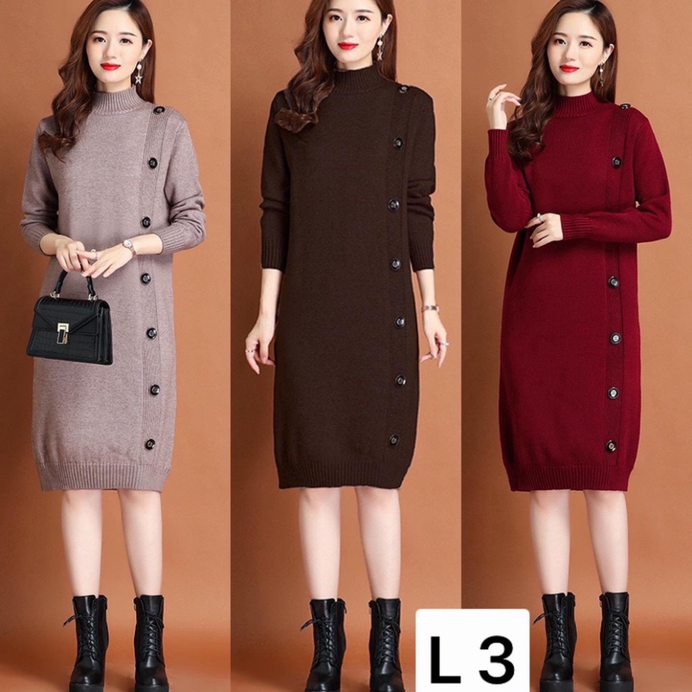 VÁY LEN DÀI DÁNG SUÔNG QUẢNG CHÂU, CỔ TRÒN, DÀI TAY