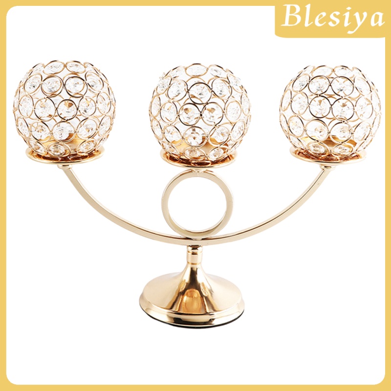 [BLESIYA] Metal Crystal Candle Holder with 3 Arms, Table Decorative Centerpieces for Living Room Home Decoration