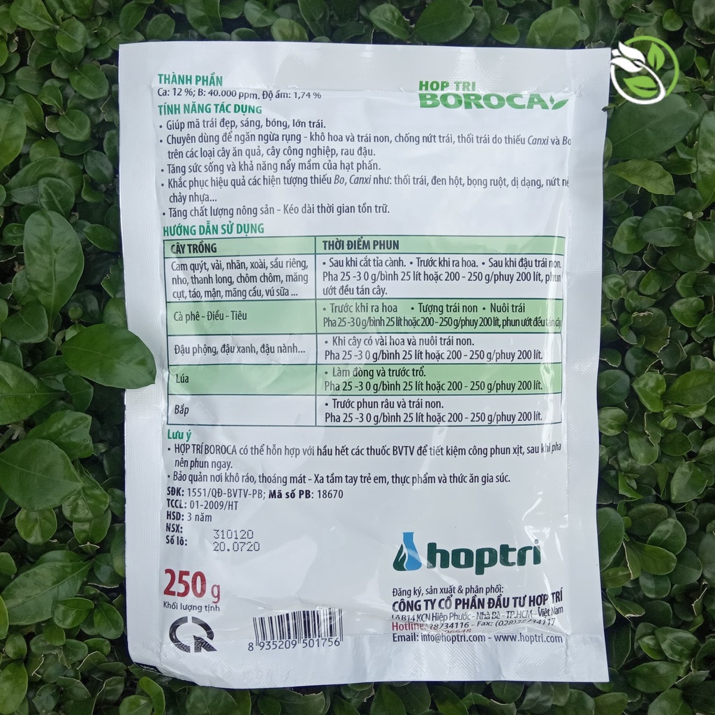 Phân Bón Lá Boroca Hợp Trí - Hộp 500g - Chống rụng hoa, trái non, tăng đậu trái, Bỏ sung Canxi Bo