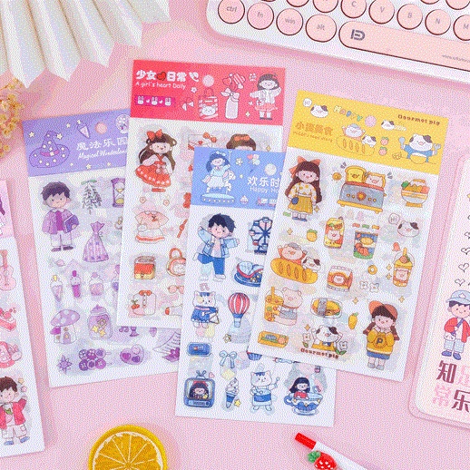 Set 4 Tấm Sticker Cute 2D Dán Bình Nước, Laptop, Điện Thoại