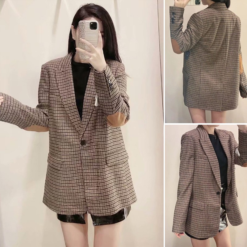 ÁO KHOÁC BLAZER NỮ KẺ CARO VẢI DẠ MÀU NÂU - 2761/268