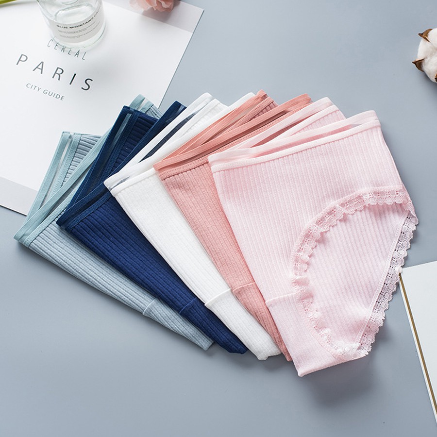 Combo 5 quần lót nữ gân tăm, 5 màu, chất liệu cotton thấm hút mồ hô