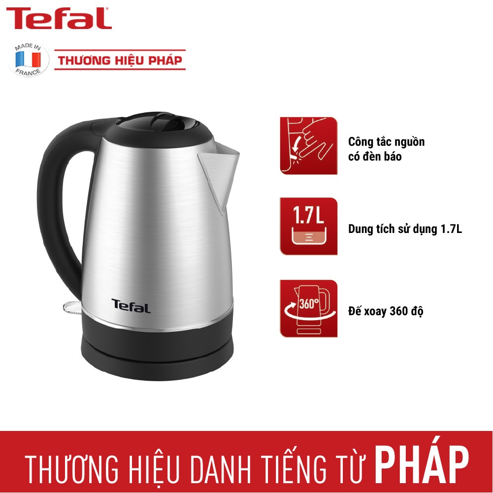 Tefal- Bình đun siêu tốc inox dung tích 1.7L KI800D68- Hàng chính hãng