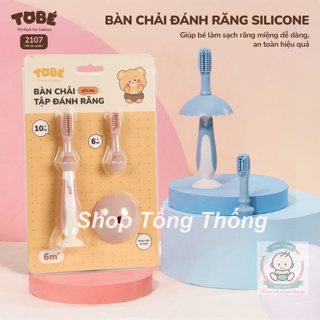 Bàn chải đánh răng tobe chất liệu silicone mềm mại cao cấp an toàn chăm sóc cho bé yêu hàng chính hãng 2107
