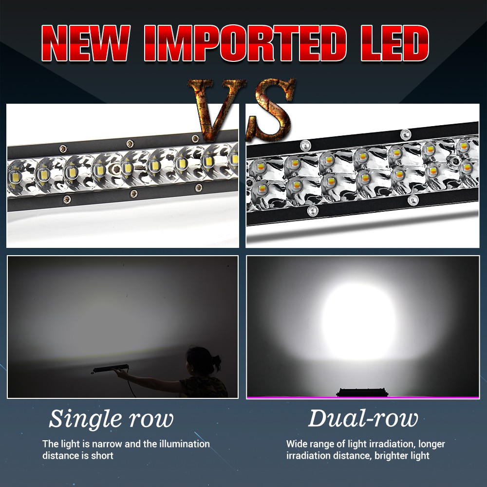 UNI-SHINE 7inch 14inch 20inch LED Flashing Light Bar White Light Mixed Yellow Fog Flash Working Light 12V 24V Led Bar 2 Rows 4x4 Truck Offroad Car Driving Light Bar