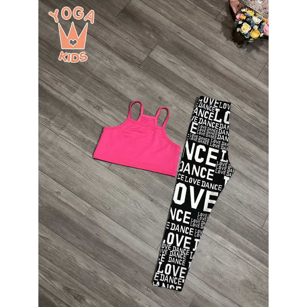 Đồ Tập Yoga Cho Bé | Quần Áo Tập Yoga Trẻ Em | Đồ tập Yoga mẫu Áo Vàng + Quần Love Dance YG04.