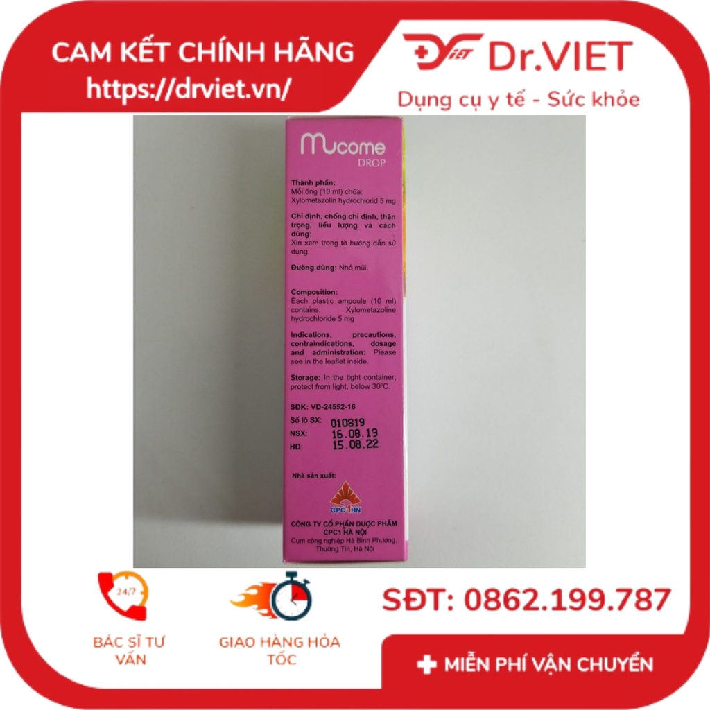 Mucome drop 5ml - Chính hãng - Dung dịch nhỏ mũi hiệu quả của CPC1 - giảm nghẹt mũi, sổ mũi và chảy mũi chiệu quả.