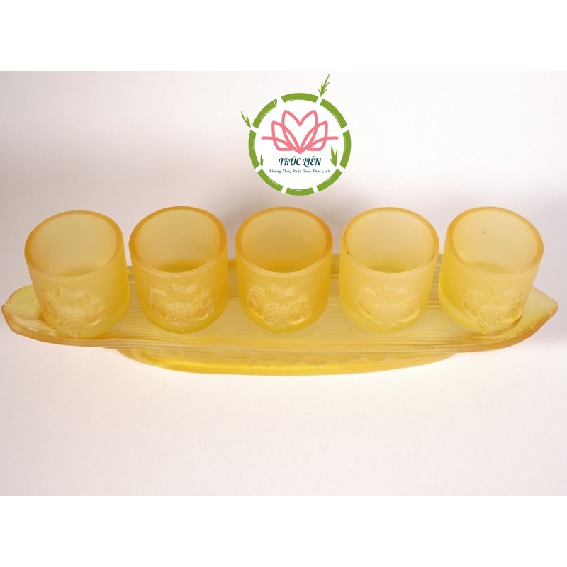 BỘ ÁN 5 LY NƯỚC THỜ CÚNG ĐÁ LƯU LY NHIỀU MÀU
