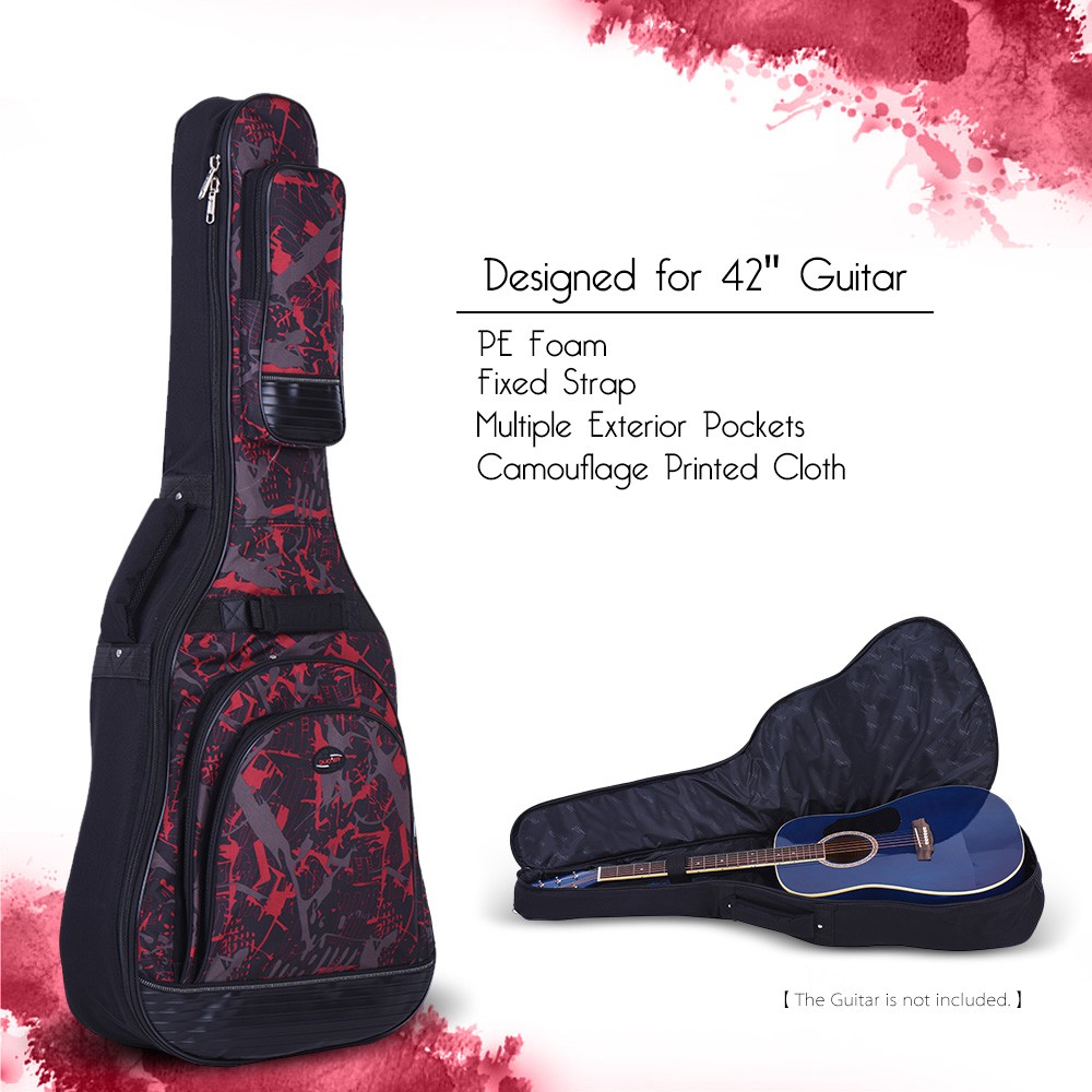 Ĩ 42" Acoustic Folk Classical Guitar Bag Case Backpack Adjustable Shoulder Strap 600D Cloth Multiple Pocket Camouflage R
