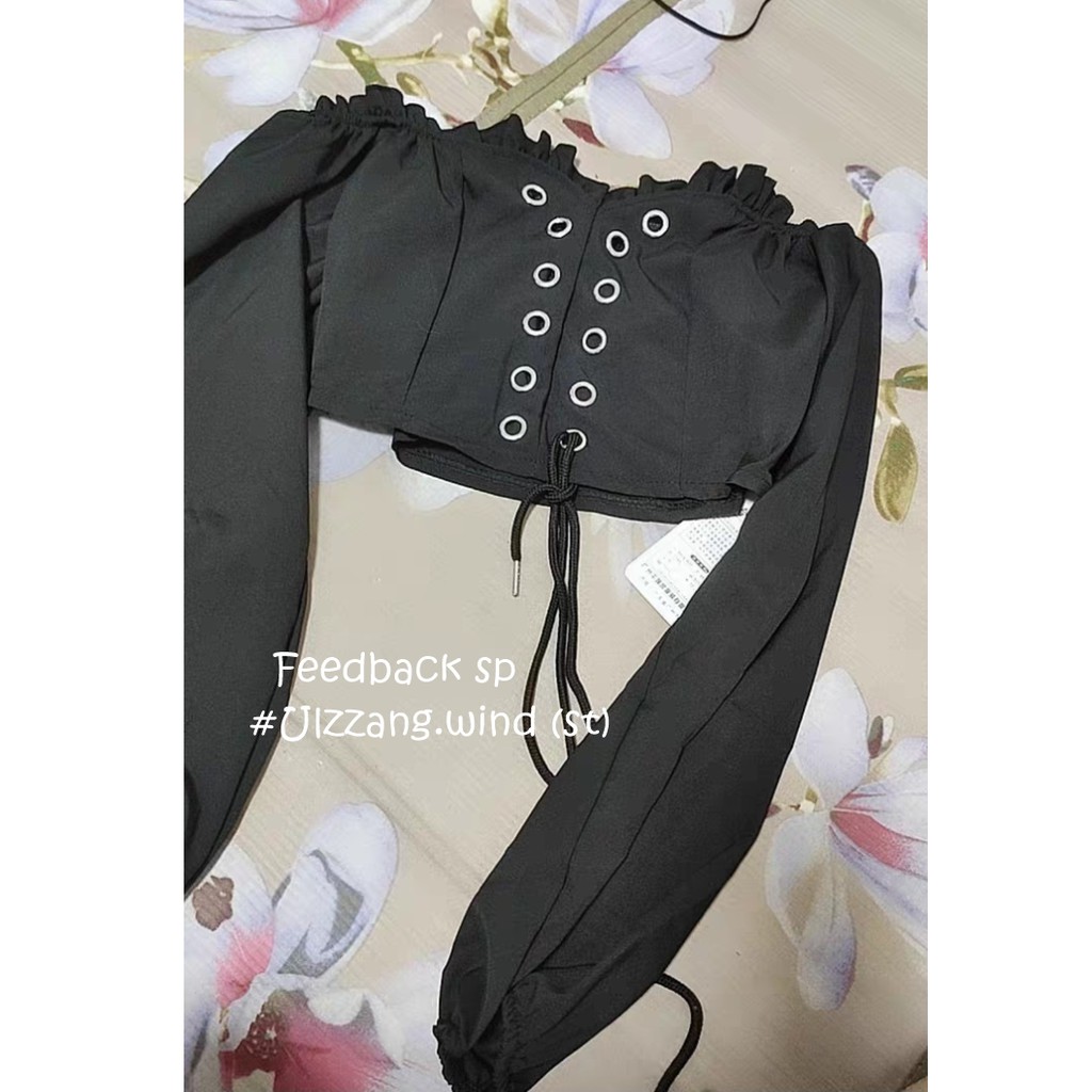 Áo tiểu thư ulzzang trễ vai dây rút ngực dài tay - u.w