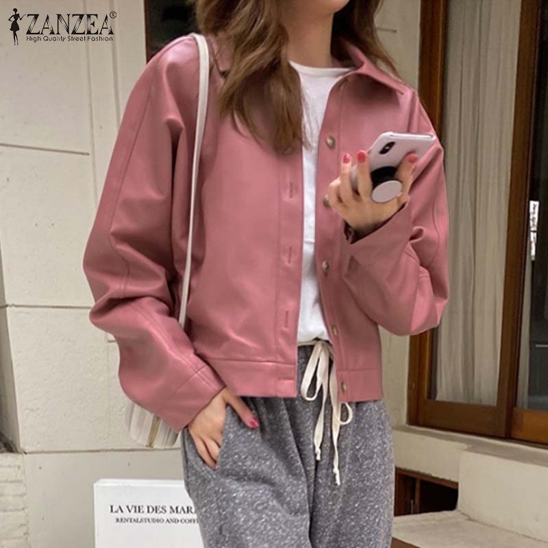 Áo khoác ZANZEA cổ bẻ tay dài màu trơn có nút gài thời trang đường phố cho nữ