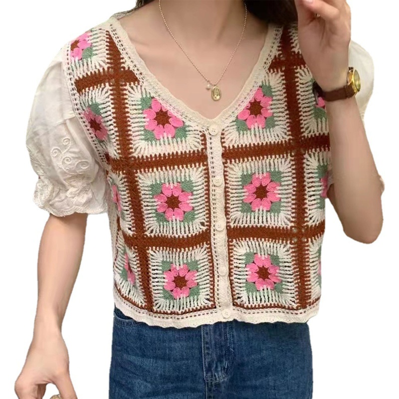Áo Croptop Tay Phồng Ngắn Cổ Chữ V Thêu Họa Tiết Nhiều Màu Sắc Thời Trang Xinh Xắn Cho Nữ