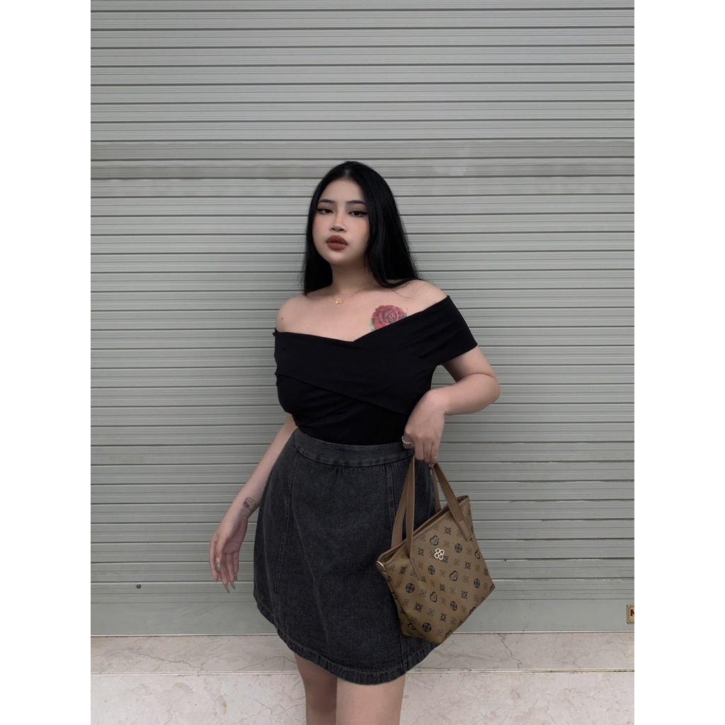 Áo thun trễ vai đắp chéo BIGSIZE (55kg đến 95kg) - 22YAP23 - [BU Bigsize Young]