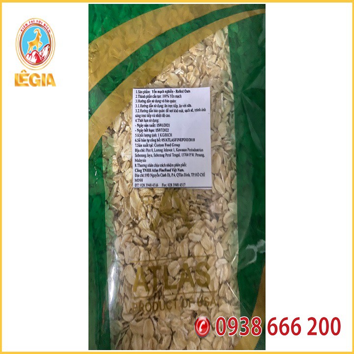 HẠT YẾN MẠCH CÁN DẸT ROLLED OATS 1KG