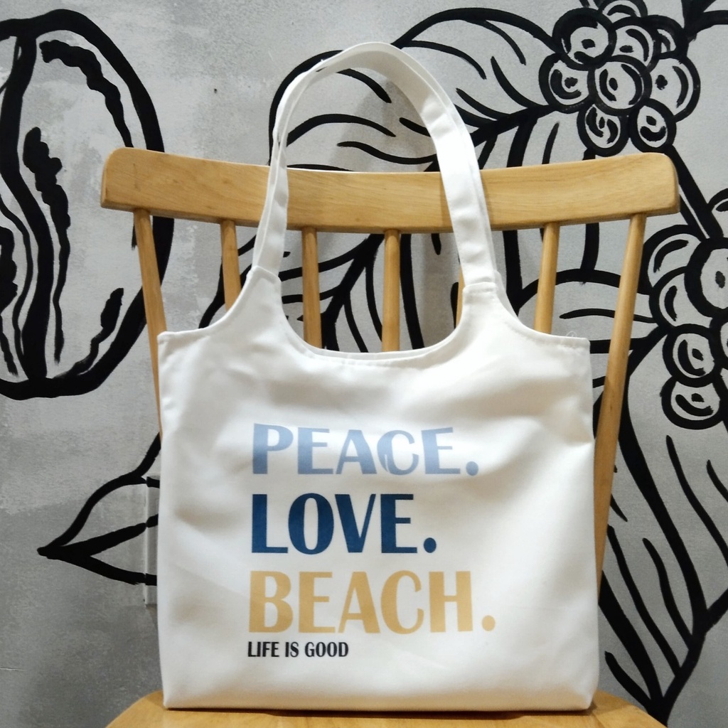 Túi tote, vải canvas 100% poli cao cấp, phong cách thời trang ulzzang, có khoá miệng xịn xò PEACE LOVE BEACH mã K28