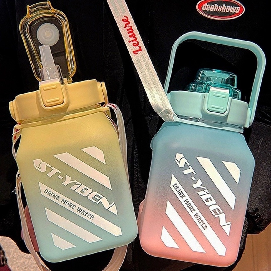 Bình Nước 1.5 Lít Tặng Sticker Dành Cho Người Lười Uống Nước Bình Nước Cute Có ống Hút, Vạch Chia Nhắc Giờ @SKVN