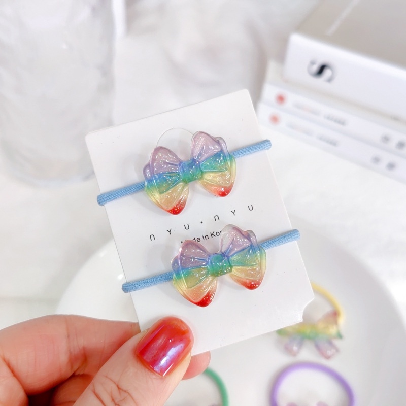 Set 2 Dây Cột Tóc Co Giãn Trong Suốt Họa Tiết Hoạt Hình Xinh Xắn Cho Bé Gái
