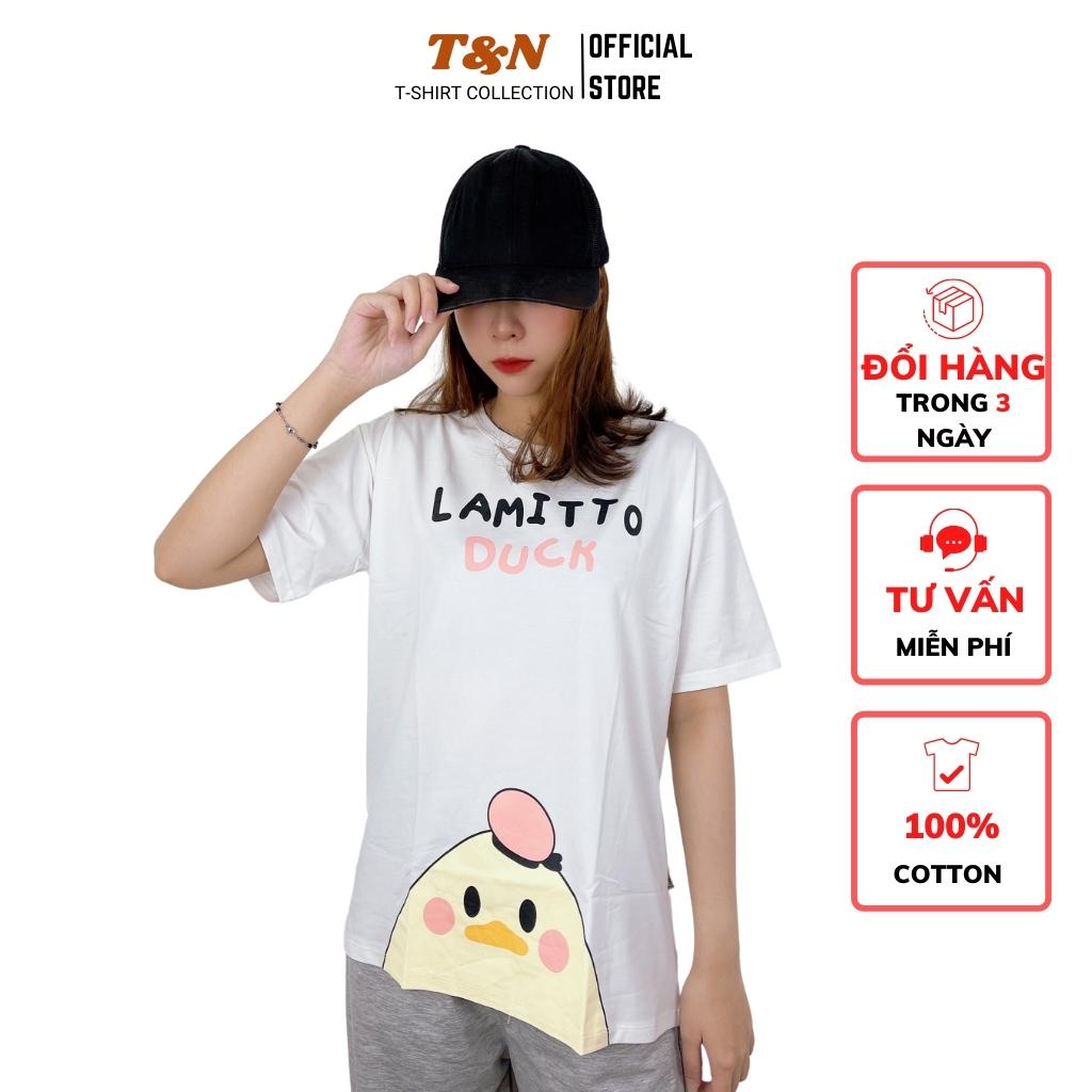 Áo thun nữ tay ngắn cổ tròn T&amp;N TSHIRT COLLECTION form rộng in hình  LAMITTO DUCK dễ thương, chất Cotton 100% B01865