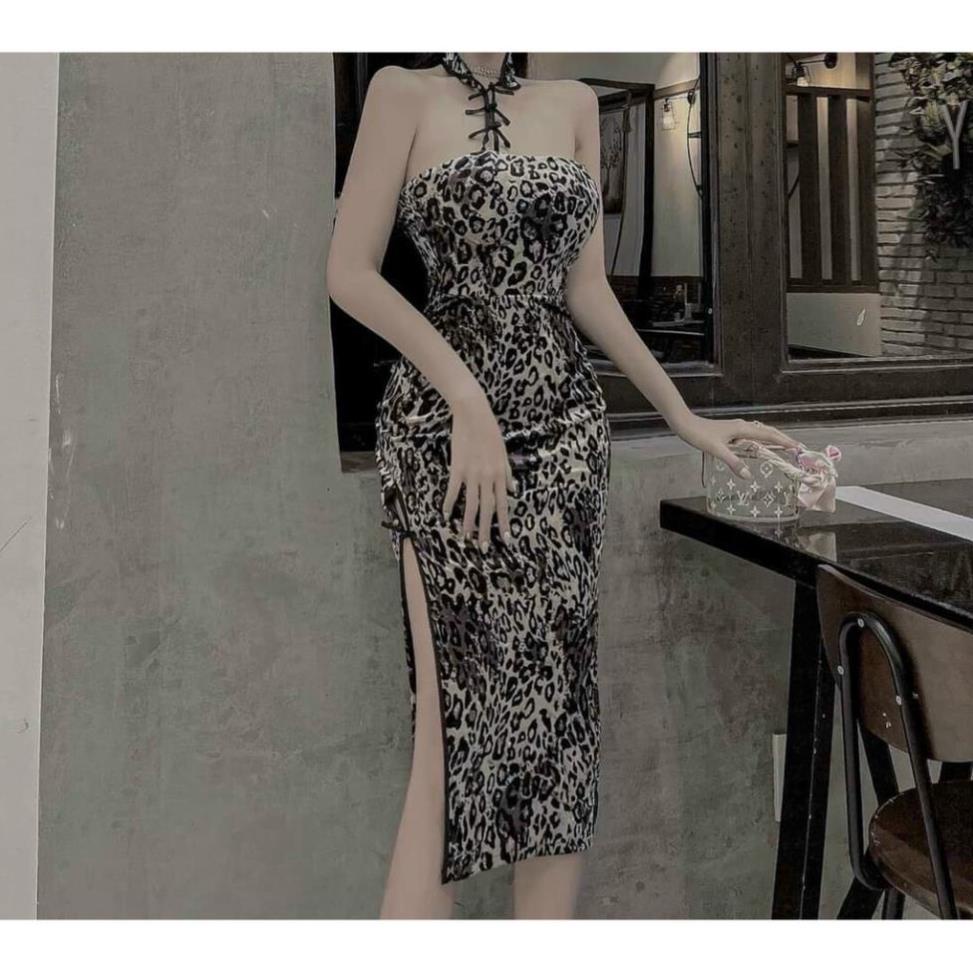 TTO-ảnh thật Sườn xám cổ tàu viền đính nút xẻ tà có mút, áo dài cách tân họa tiết rằn ri du Xuân Tết