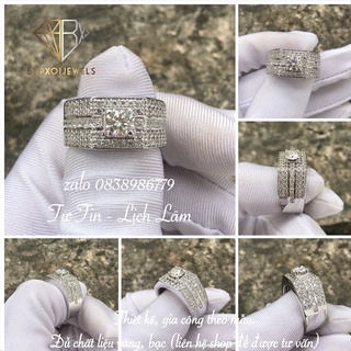 Nhẫn Moissanite: Viên chủ Moissanite 5,4ly, viên tấm Moissanite; Chất liệu bạc mạ bạch kim