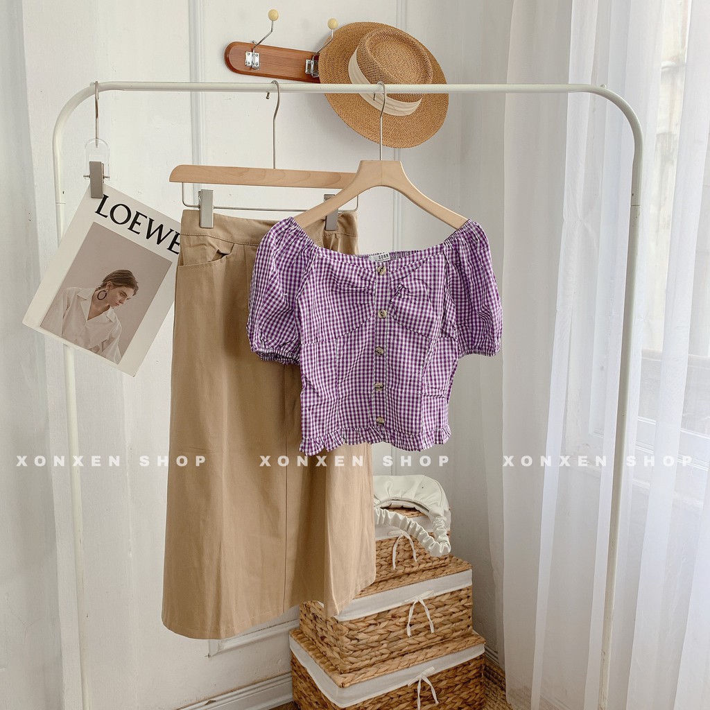 ÁO TRỄ VAI áo bệt vai chấm bi dễ thương nút trước XONXEN SHOP freesize mã 67