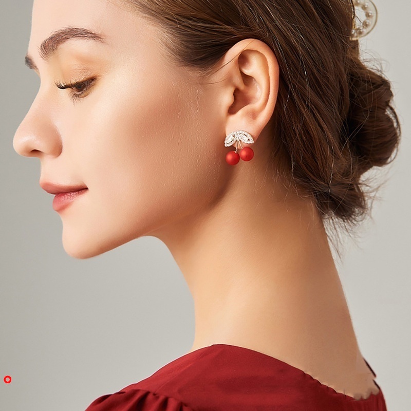 Khuyên tai hình quả cherry đính đá thời trang cho nữ