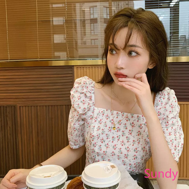 Đầm Cổ Vuông In Họa Tiết Hoa Phong Cách Retro Pháp Nữ Tính Cho Mùa Hè