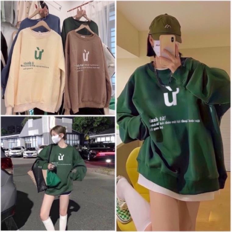 Áo Sweater Ừ Form Rộng Tay Phồng Unisex, Áo Nỉ Cổ Tròn Hottrend In Chữ Ừ(Hàng Sẵn)