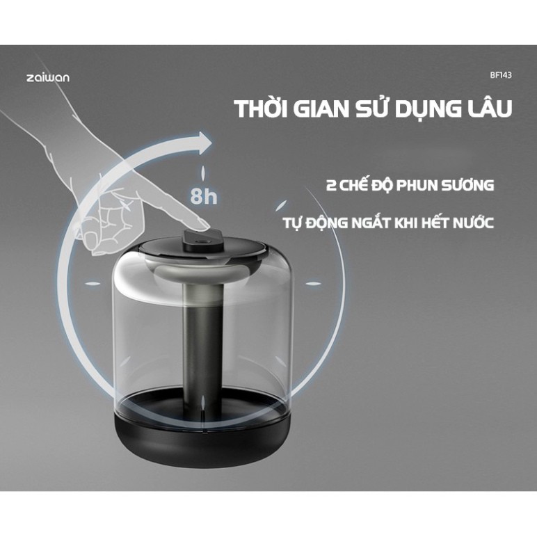 Máy phun sương tạo ẩm khuếch tán tinh dầu - Máy tạo độ ẩm không khí công nghệ Nano - đèn LED,sạc USB,2 chế độ phun sương