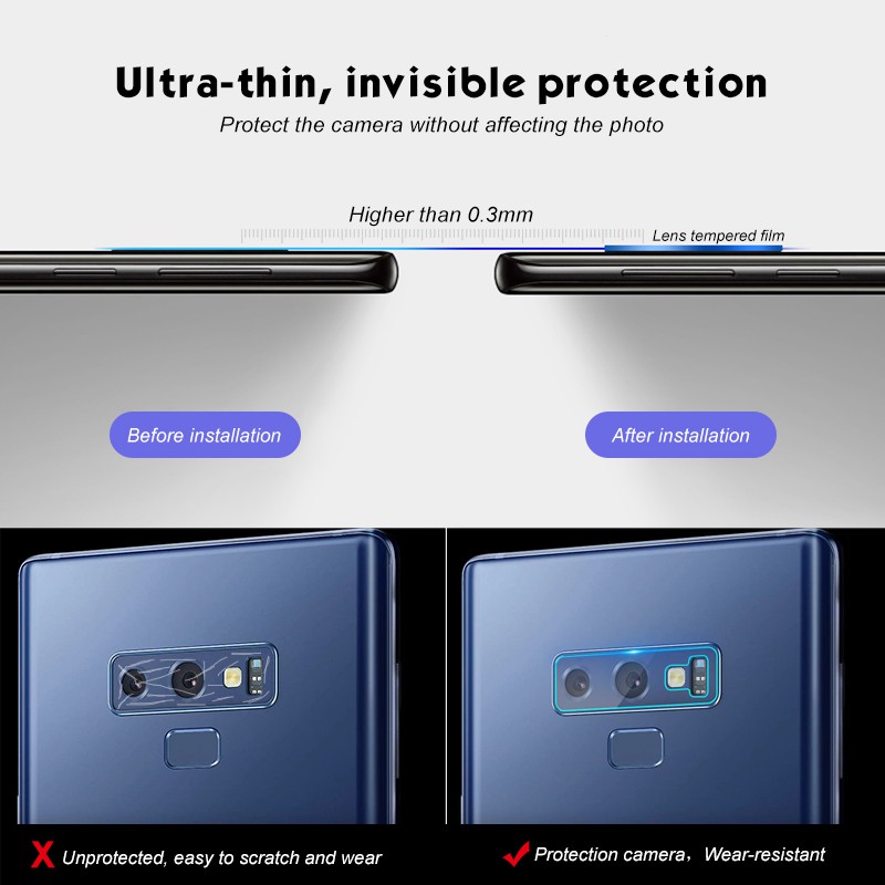 Kính cường lực bảo vệ ống kính điện thoại Samsung Note 8 9 S8 S9 Plus A6S A8 Plus 2018 và dụng cụ rửa
