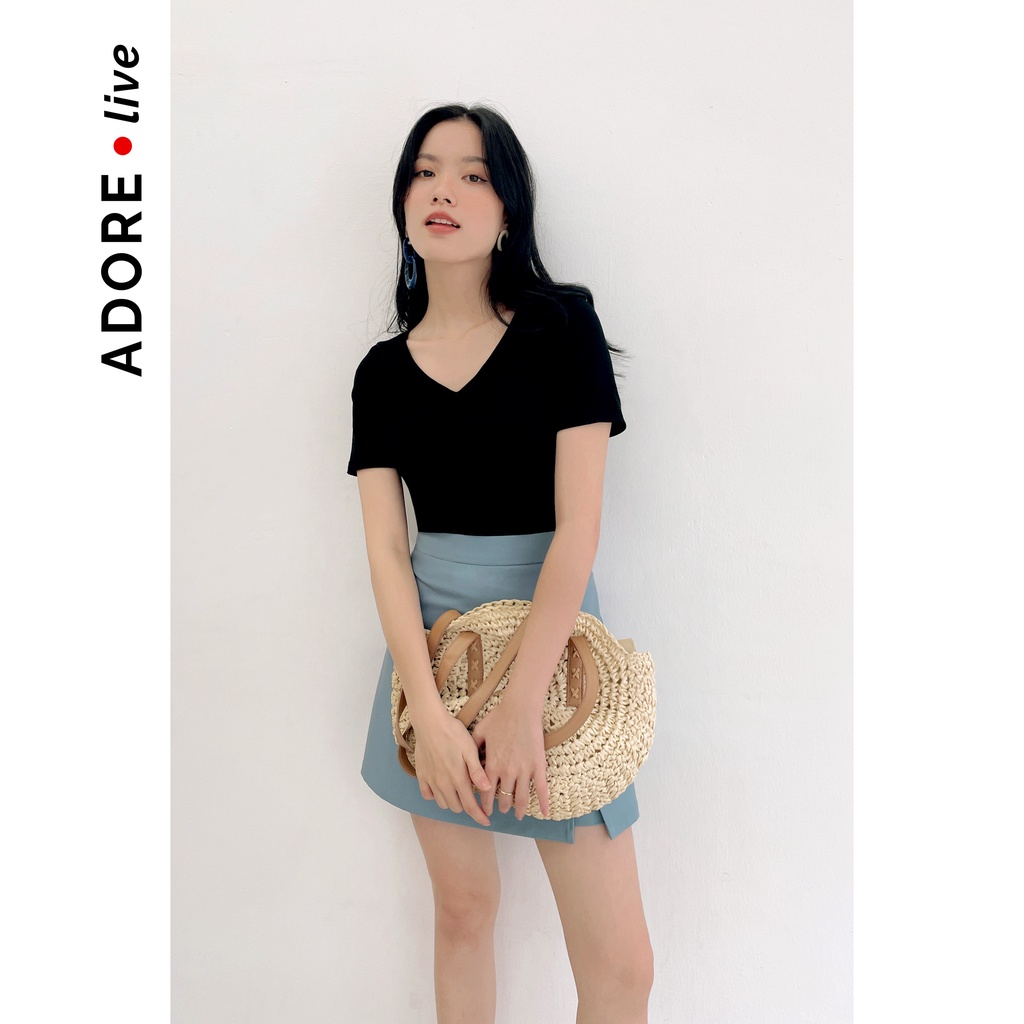 Áo thun tăm basic nhún ngực 4 màu Đen, Cam cháy, Xanh thiên thanh, Trắng 2LTS0002 ADORE DRESS