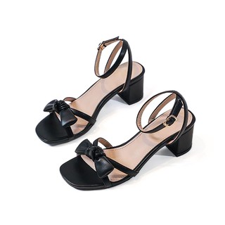Giày cao gót sandal đan chéo nơ gót 5p