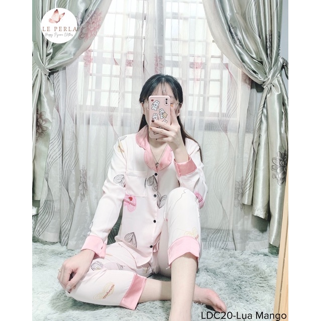 Bộ Đồ Ngủ Nữ Tay Dài Lụa Mango tim