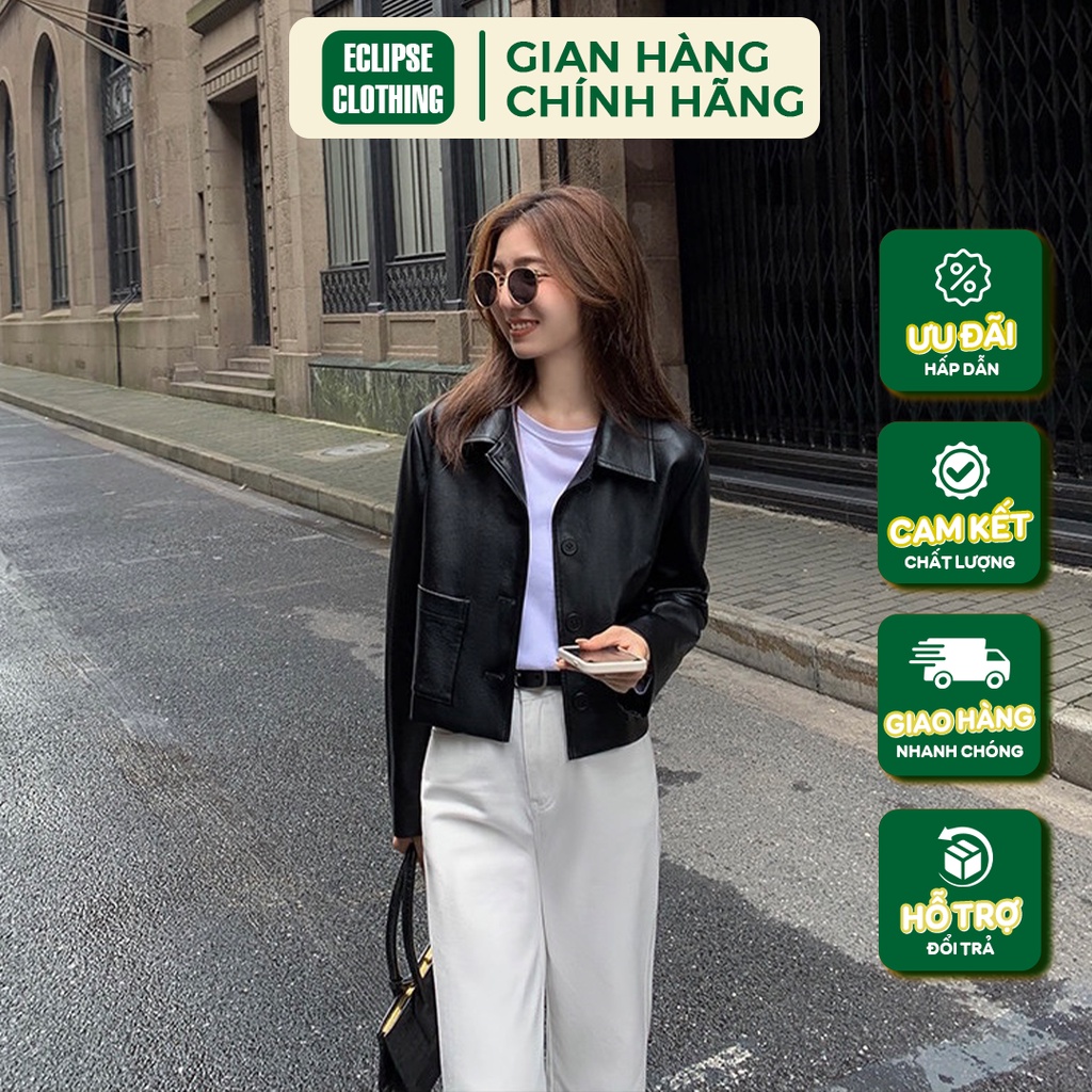 Áo Khoác Da Croptop Eclipse Clothing Chất Da PU Cao Cấp Hack Dáng Cho Nàng - Phong Cách Cá Tính Trẻ Trung