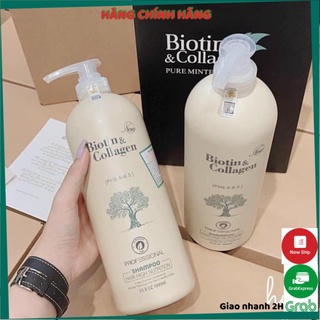 Cặp Dầu Gội Xả Biotin Collagen Trắng 1000ml | Giảm Rụng Tóc, Kích Mọc Tóc, Phục Hồi Tóc Khô Xơ | Hàng Chính Hãng