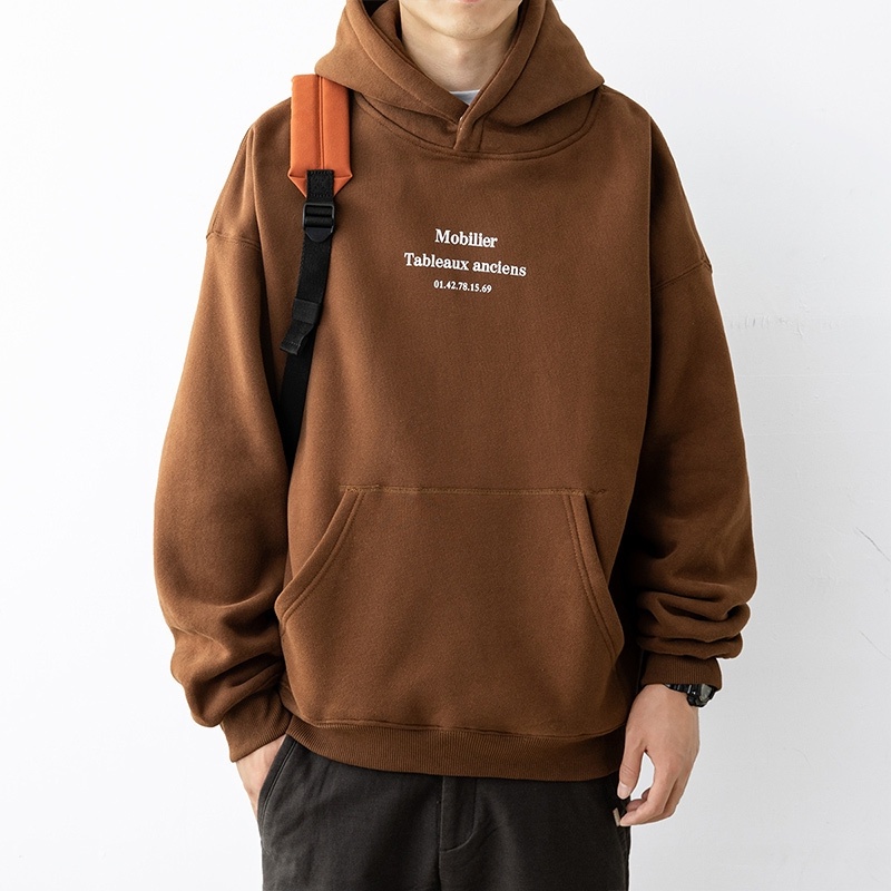 Áo Hoodie Kèm Mũ, Chất Nỉ Ngoại Cao Cấp In Chữ Trước Phong Cách UNISEX Form Rộng 2022 Màu Nâu Cực Trẻ Trung