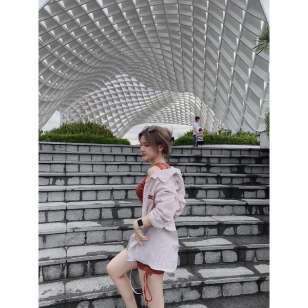 Set Đồ Nữ Ms.1586 Đầm Body Rút Hông Tay Sát Nách Chất Zip Phối Áo Khoác Sơ Mi Cắt Lưng Chất Thô Lụa