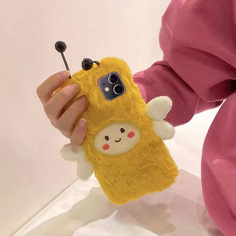 Ốp Điện Thoại Lông Nhung Mềm Hình Chú Ong Vàng Cho iPhone 14 11 12 13 Pro Max 6 7 8 Plus XR XS Max Phone Case