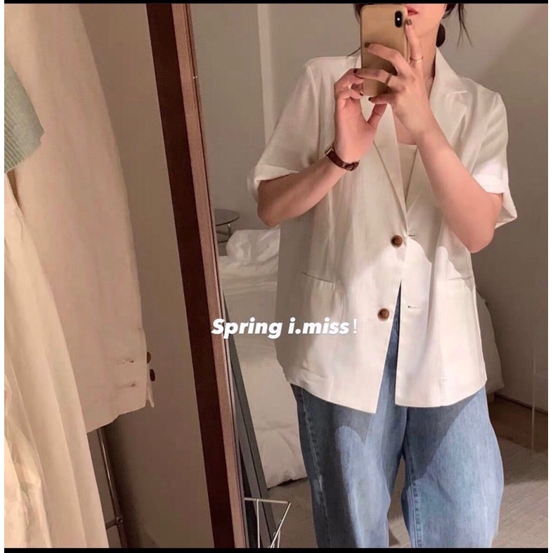 Sơ mi blazer nữ cộc tay cổ vest chất Linen cao cấp thiết kế Vinn Studio | BigBuy360 - bigbuy360.vn