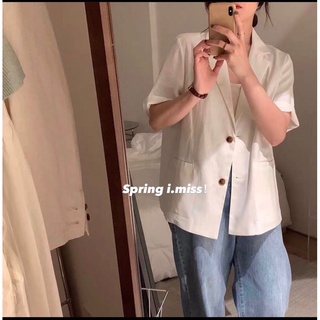 Sơ mi blazer nữ cộc tay cổ vest chất Linen cao cấp thiết kế Vinn Studio