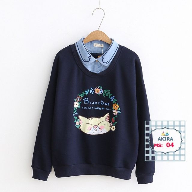 Áo Hoodie Nữ phối cổ sơ mi lót nhung bên trong - áo thu đông nữ