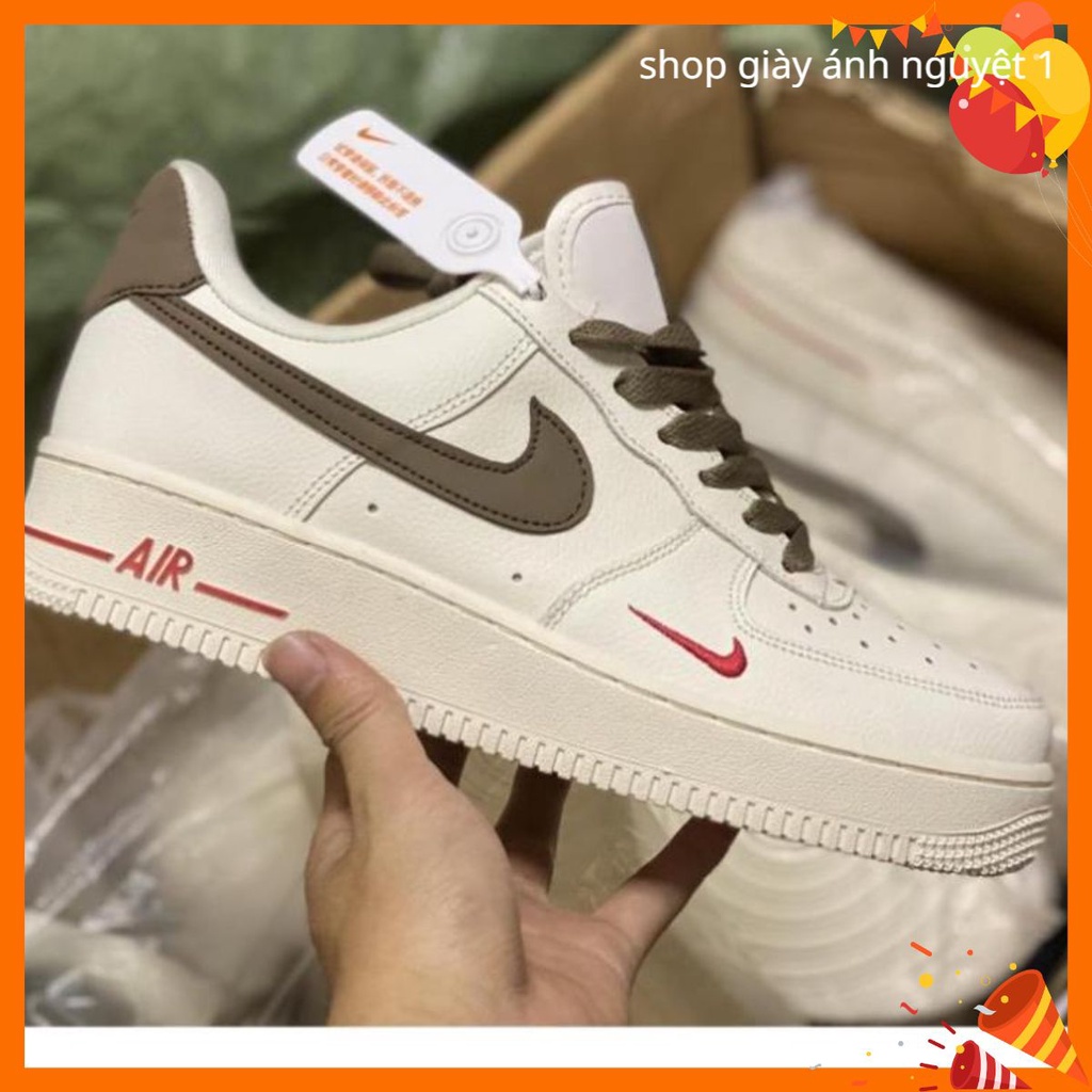Giày thể thao ✅SALE sập giá✅nike_AF1 vệt nâu, Giày sneaker air force 1 low premium white brown nam nữ cực chất dễ phối đ
