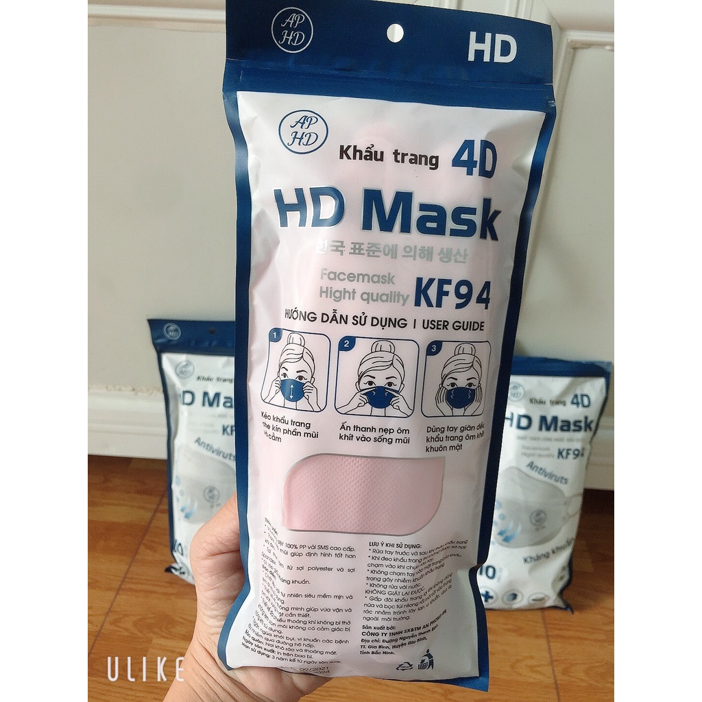 Khẩu Trang 4D Mask KF94 Công Nghệ Hàn Quốc (Màu hồng nhạt bịch 10 cái)