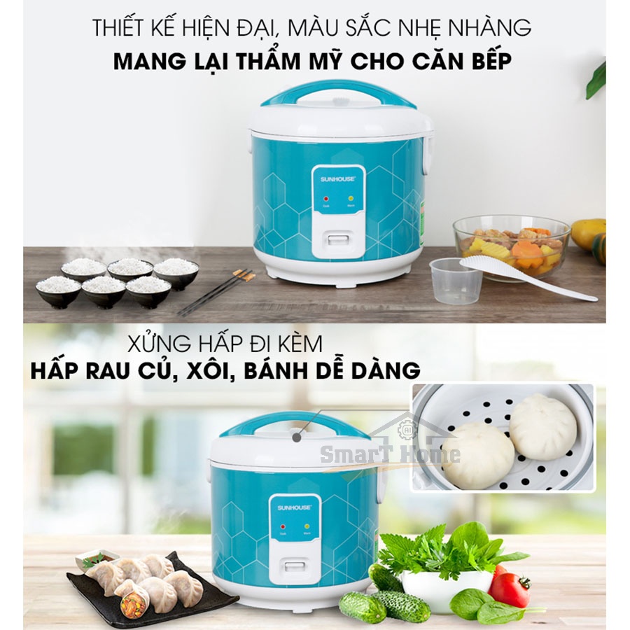 Nồi cơm điện SUNHOUSE SHD8622G 1.8 lít - Nồi cơm điện giá rẻ 1l8 dung tích lớn cho 4-6 người ăn Hàng chính hãng